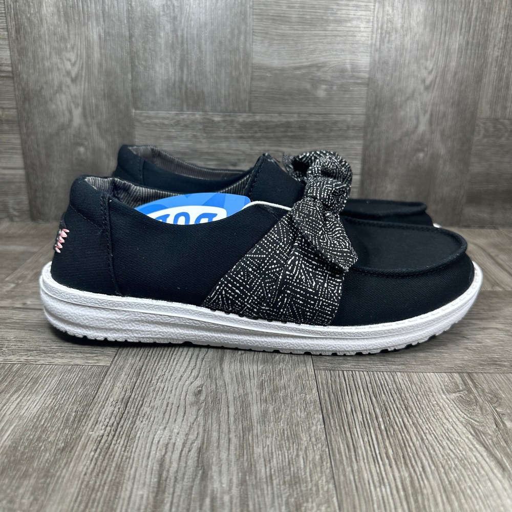 Hey Dude Wendy Bow Essentials Women Size 6 Black Canvas Slip On Loafer NEW